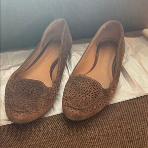 Aerin Brown Perforated Suede Ballet Flats